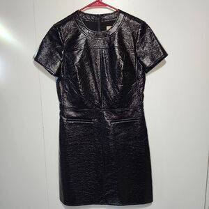 NWT Michael Kors Faux Leather Sheath Dress Black Womens 6 Party Look Cocktail